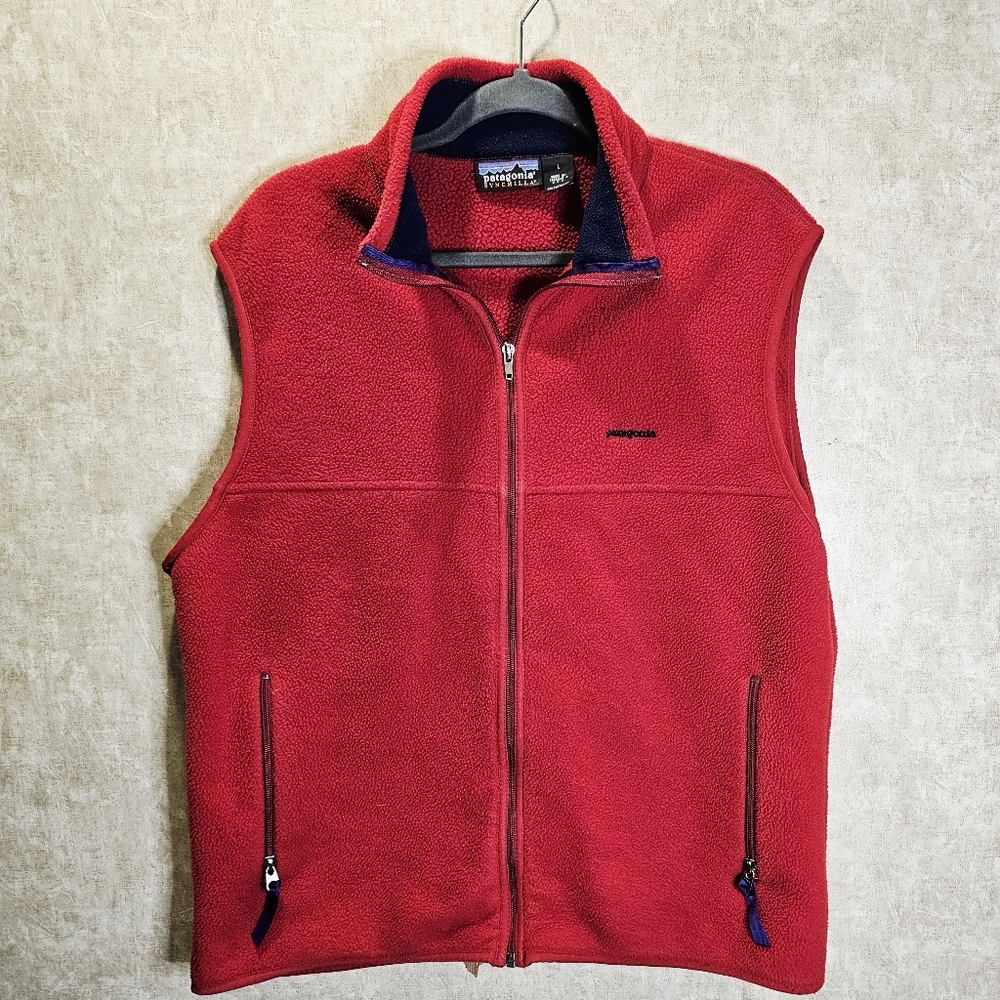 Vtg Patagonia Synchilla Red Full Zip Vest Style 25182 Men's Size L Made USA